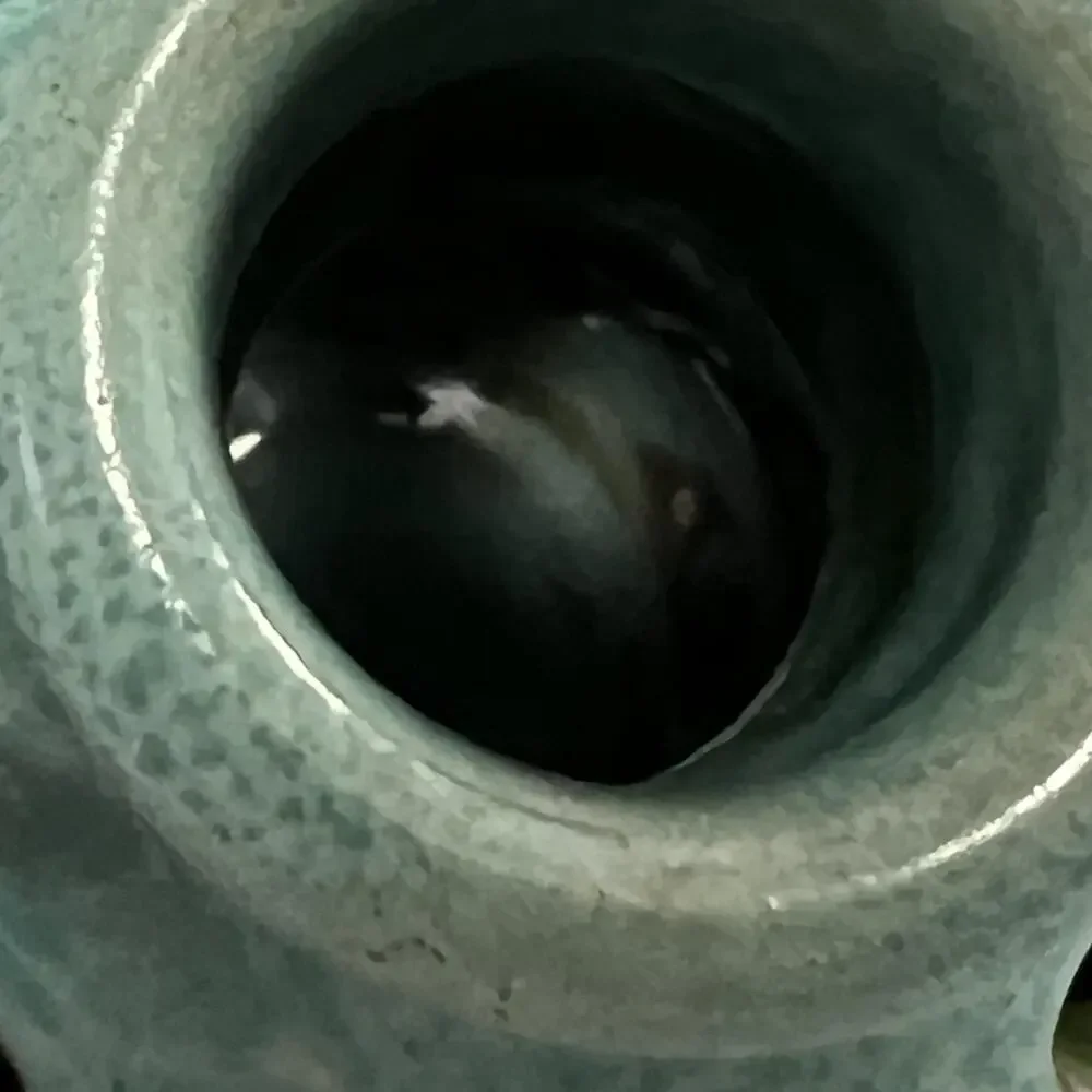 Vintage Turquoise Pottery Pansy Pot Vase Flower Frog Double‎ Handle Jug Handmade